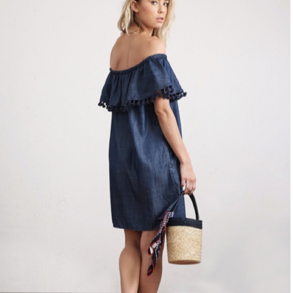 Laju LA Liv denim off shoulder tassel dress M